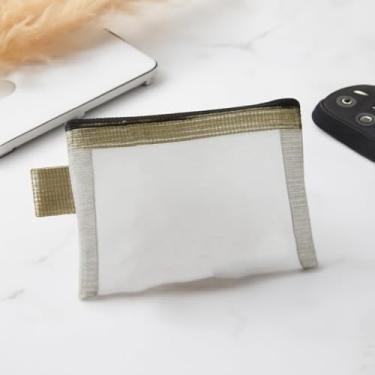 Imagem de Mini bolsa com zíper, bolsa de armazenamento de malha de nylon, bolsa pequena para moedas, carteira de identidade, porta-cartões de crédito, bolsa transparente para batom, Verde, Carteiras