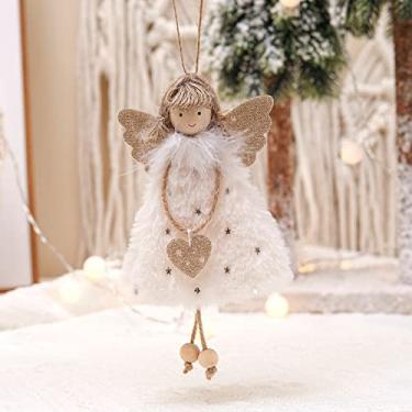 Imagem de 1 peça de boneca de anjo de pelúcia de Natal decoração de árvore de Natal DIY presentes de decoração de Natal para casa natal ano novo, 16 x 10 x 3 cm (branco)
