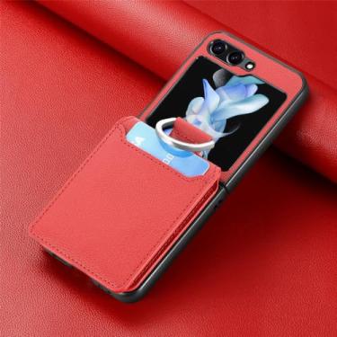 Imagem de para samsung z flip 5 Melhor proteção carteira portátil capa funda para Samsung Galaxy Z Flip 5 5G Flip5 capa de couro com slot para cartão, vermelha, para Samsung z flip 5