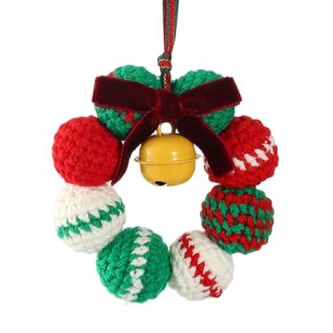 Imagem de PERIZIA Acessórios de espelho retrovisor de carro feitos à mão, enfeites de crochê de Natal, mini bolas de Natal, decorações de sinos para mochila, bolsa, berloques, presentes (bola com sino)