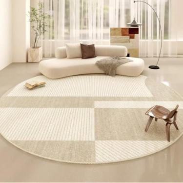 Imagem de Linha minimalista para decoração de sala de estar, tapete redondo, macio e fofo para quarto, tapete de pelúcia grosso para estudo em casa (160x160 cm/A)