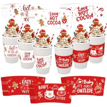 Imagem de Lincia 30 peças Hot Cocoa Bar Coffee Cup Sleeves Baby It's Cold Outside Descartáveis Copo de Café Mangas de Café para Festa de Aniversário de Cacau Quente Chá de Bebê (Vermelho, Homem de Gengibre)