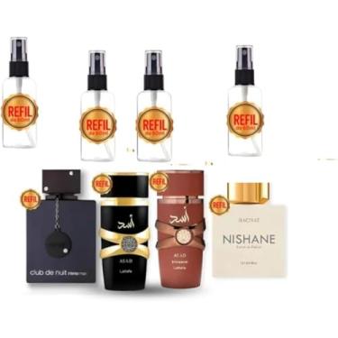 Imagem de Kit 4 Refis de Perfumes Árabes Femininos, 60ml Cada, Spray Concentrado 25% Essência, Club de Nuit, Asad, Nishane, Asad Black, Fragrância Doce, Alta Fixação