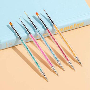 Imagem de Pincéis de arte de unha de ponta dupla, kit de ferramentas de design de unhas com 5 peças, incluindo pincel de delineador de unhas e canetas de pontilhamento de unhas para salão de beleza em gel UV