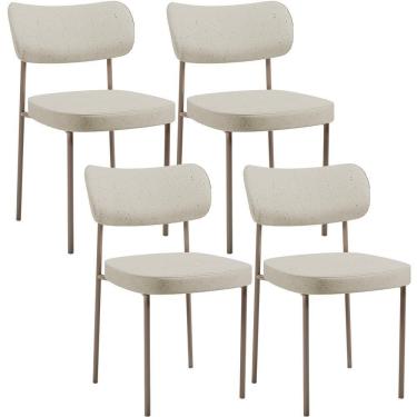 Imagem de Kit 04 Cadeiras Decorativa Estofada Para Sala De Jantar Melina Base Arena L02 Linho Champagne - Lyam Decor