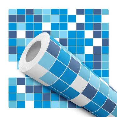 Imagem de Papel De Parede Adesivo Lavável Lavabo Pastilhas Tons Azuis 12m - Deli