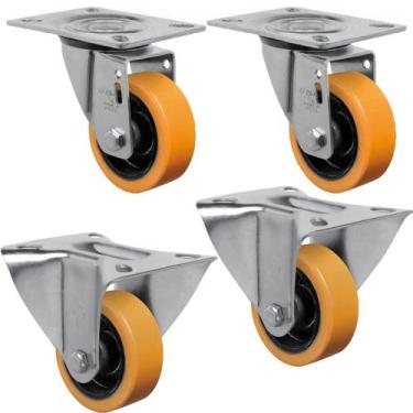 Imagem de 2 Rodízio Roda Giratório 3 Polegadas Ferro Poliuretano Gl312pn + 2 Rod