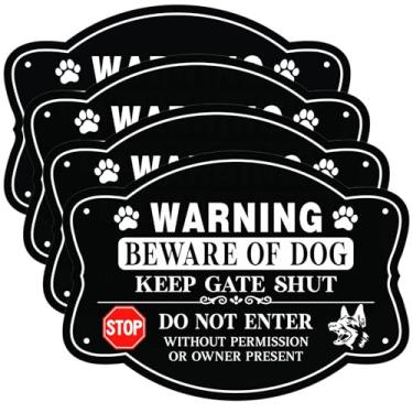 Imagem de Pacote com 4 placas Beware of Dog, 25,4 x 17,8 cm de altura refletiva, cuidado com placas de cachorro para cerca, mantenha o portão fechado, não entre, placas de metal de alumínio para decoração de