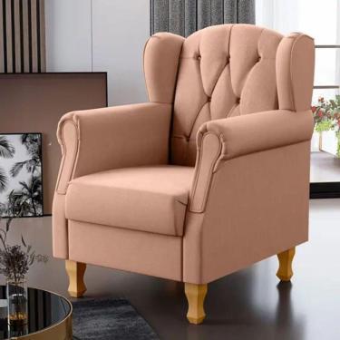 Imagem de Poltrona Decorativa Para Sala De Estar Recepção Elisa Linho Cor: Linho Rosê
