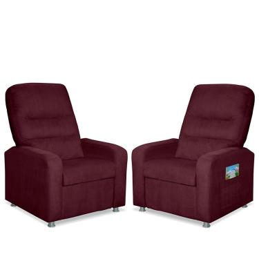 Imagem de Kit 02 Poltrona Do Papai Reclinável Confortável Suede Bordô