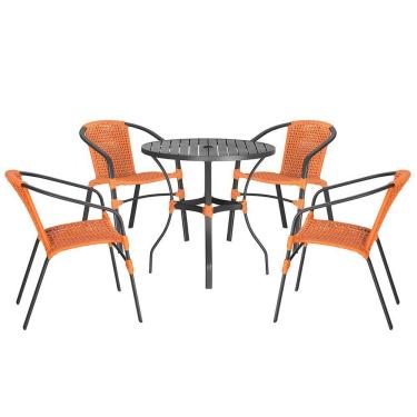 Imagem de Jogo 4 Cadeiras Corda Nautica E Mesa Tampo Ripado Varanda Terra Cota