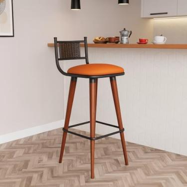 Imagem de Banquetas Alta com Pés de Madeira para Balcão Bancada Bistrô Moderna Luxo (Caramelo)