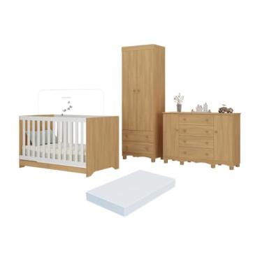 Imagem de Quarto de Bebê Completo Berço Americano 3 em 1 Colchão Dengo Multimóveis Mp4612 Madeirado