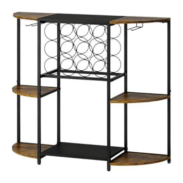 Imagem de FytStycale Porta-vinhos com Iluminação, Armário de Bar Rústico, Expositor de Bebidas, Mesa de Bar de 3 Níveis para Sala de Jantar