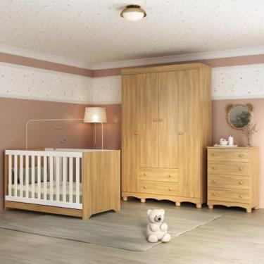 Imagem de Quarto de Bebê Completo com Berço Americano 3 em 1 Dengo Multimóveis Mp4588 Madeirado