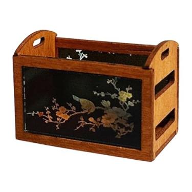 Imagem de Esquirla Cesto de armazenamento em miniatura para casa de bonecas, adereço para maquete de casa de bonecas, presentes de aniversário, prateleira vintage para, Tipo Retrô