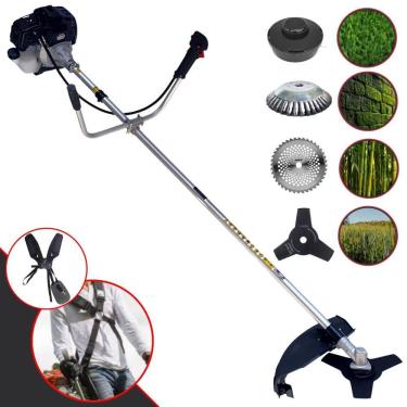 Imagem de Roçadeira Aparador de Grama À Gasolina Toyama RT43LB25A 43cc 1,7HP 10.000rpm Com Carretel Nylon e Faca 3 Pontas + Faca 40 Dentes Vídea + Escova de Aço