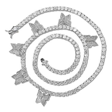 Imagem de QUNTING Colar de borboleta 3D banhado a ouro 18K, corrente de tênis, 4 e 6 peças, pingente de borboleta de cristal brilhante, gargantilha de borboleta com strass, gargantilha de diamante 5A para