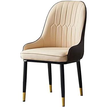 Imagem de Cadeiras de jantar modernas de couro PU com encosto alto acolchoado macio cadeiras de sala de estar cadeira de maquiagem de perna de metal (cor: Cor de carne)