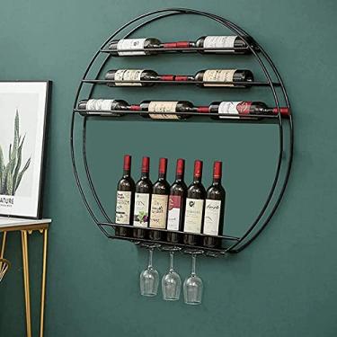 Imagem de GAORUIFENG Prateleiras de vinho montadas em ferro redondo montado na parede com suporte de vidro, suporte de vinho, acessórios de vinho, suporte de garrafa de parede de 4 camadas (diâmetro de bronze