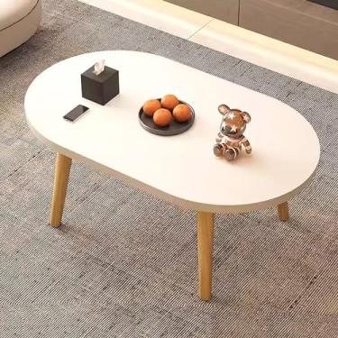 Imagem de Mesa de chão japonesa, mesa oval espessa, estilo simples e moderno, mesa de altar baixo para meditação, mesa de centro de tatame, pequena mesa de chá para sentar no chão, branca 80 x 48 x 50 cm
