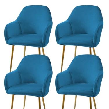 Imagem de 4 conjuntos de capas de cadeira de jantar curvadas, tecido de veludo raposa prata, protetor de poltrona lavável, alta elasticidade, para uso em casas, cozinhas, hotéis e escritórios (azul)