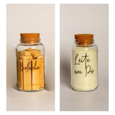 Imagem de Pote de armazenamento cafe Kit Cantinho do Café - ESCOLHA SEU KIT - Potes de Vidro 830 ml com Tampa de Cortiça(Bolacha e Leite em pó)
