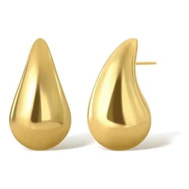 Imagem de Brinco Grande Gota Gorda Lagrima Virgula Roliço Moda Folhead - De Cast