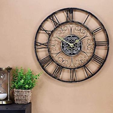 Imagem de Relógio de jardim ao ar livre, relógio de parede grande de 45 cm, estilo retrô europeu, algarismos romanos, ferro forjado, vazado, preto, rústico, relógio de parede para ambientes internos e externos