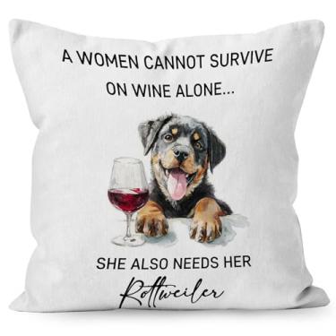 Imagem de Liosei Capa de almofada decorativa Rottweiler engraçada, presentes Rottweiler para mulheres, presentes para amantes de vinho, capas de almofada para decoração de sofá, 45 x 45 cm