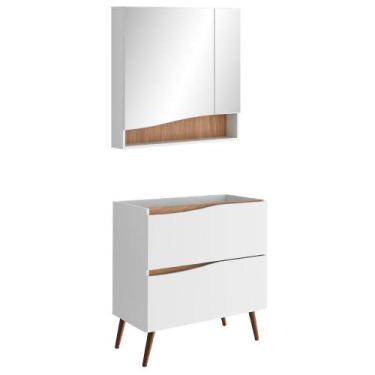 Imagem de Conjunto Banheiro Gabinete Com Pés e Armário Com Espelho 80cm Evie B06