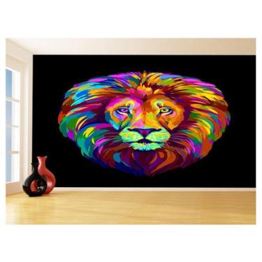Imagem de Papel De Parede Animais Leão Rosto Arte Cores 3,5M Anm470 - Você Decor
