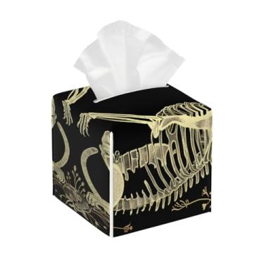 Imagem de Capa quadrada de couro para caixa de lenços à prova d'água gato esqueleto escuro organizador de papel facial legal com cinto inferior estojo de tecido para mesa banheiro escritório mesa carro