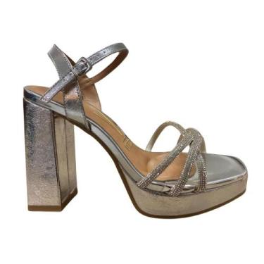 Imagem de Sandália Vizzano Feminina Salto Alto Prata/Branco Off, Prata, 37