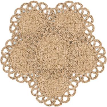 Imagem de Jogo americano redondo de 35 cm de tecido de casca de milho, conjunto de 6 - jogo americano boêmio de vime para casa de fazenda - tapetes de mesa de vime como jacinto de água para mesa de jantar