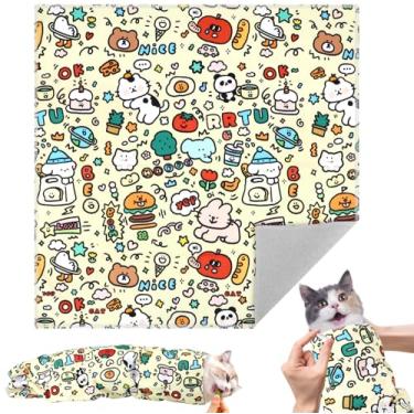 Imagem de Galaton Envoltório de cuidados para gatos de 70 cm para cortar unhas, envoltório de tecido autoadesivo com padrão de grafite para gatos, ferramenta multifuncional antiarranhões para escovar os dentes