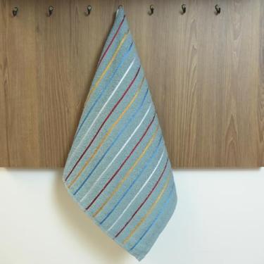 Imagem de Kit 5 Panos de Prato Atoalhado Felpudo, 100% Algodão 315gr/m², 70x45cm, Listrado, Alta Absorção, Pano de Copa Toalha Cozinha (Azul)