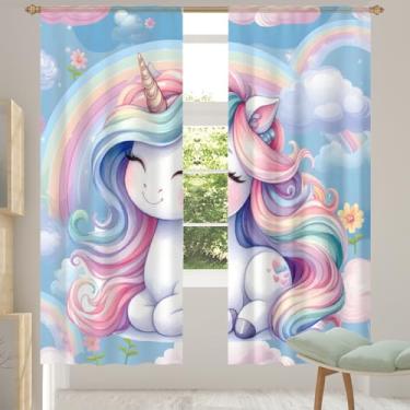 Imagem de 2 conjuntos de painéis cortinas transparentes de unicórnio fofas e arejadas com filtragem leve painéis de cortina de porta para janela para sala de estar, quarto, jantar, 213 cm de comprimento