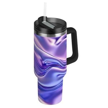 Imagem de SEHANY Copo de metal líquido roxo de 1,134 g com tampa e canudo, aço inoxidável de vácuo duplo isolado garrafa de água esportiva suporte para copo de café de viagem à prova de vazamento para bebida