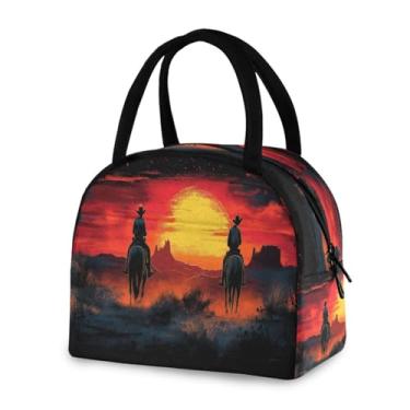 Imagem de Blueangle Lancheira isolada à prova de vazamento - Bolsa de almoço reutilizável com design de caubói do oeste americano, recipiente compacto para alimentos para escritório, viagens e atividades ao ar