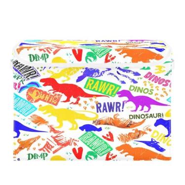 Imagem de SEHANY Cestas de armazenamento engraçadas de dinossauro com tampas, organizador de caixa de armazenamento dobrável, caixas de armazenamento de armário de tecido para roupas cobertor de escritório