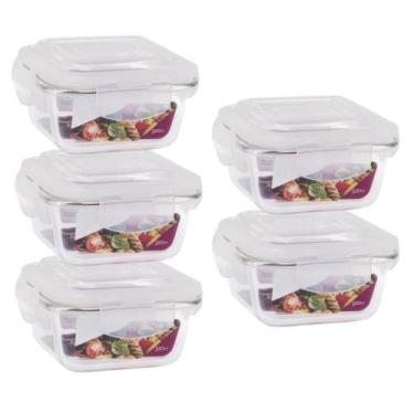 Imagem de Conjunto 5 Potes Quadrado 320 ml Marmita Fit  4 Travas - PRATICASA