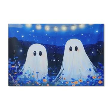 Imagem de HouLaiZhe Pôster de Halloween com estampa de arte de parede em tela de noite estrelada de fantasma fofo decoração de parede gótica para sala de estar quarto 11 x 17 polegadas (28 x 43 cm)