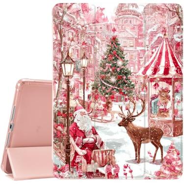 Imagem de JOYLAND Linda árvore de Natal para iPad 7ª/8ª/9ª geração (2019/2020/2021) 10,2 polegadas com suporte de lápis - capa protetora com suporte de três dobras com parte traseira de TPU macio, rosa