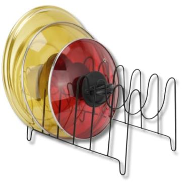 Imagem de Porta Refratário frigideiras para tampa de panela tábuas e Assadeiras Organizador de Armário Suporte Aramado Cozinha 26,9cm x 16,9cm Escorredor de Louça para tampa de Panela Preto