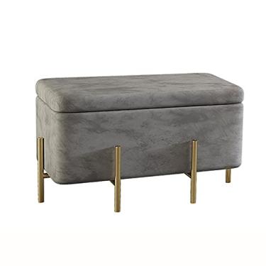 Imagem de FAMEOYA Luxuoso banco otomano de veludo com pés de metal, apoio para os pés otomano estofado contemporâneo, banco de armazenamento macio na extremidade da cama para quarto - cinza - a 100 x 45 x 42 cm