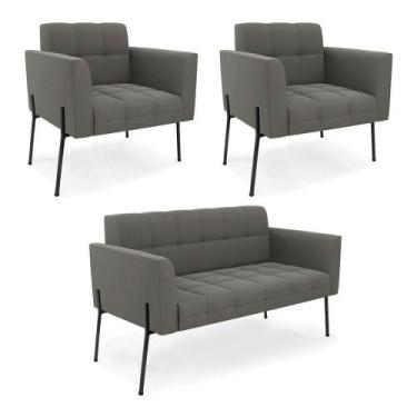 Imagem de Sofá Namoradeira E 2 Poltronas Pé De Ferro Preto Elisa Suede D03 - D'r