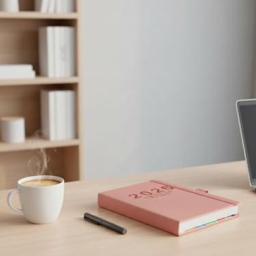 Imagem de Agenda 2026, calendário de capa dura tamanho A5 com 400 páginas, agenda diária semanal mensal para escritório e escola (rosa)