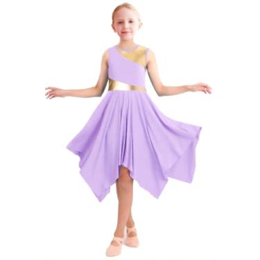 Imagem de ORIDOOR Fantasias de dança de louvor sem mangas para meninas de metal irregular adoração litúrgica lírica dança igreja túnica agasalho, 01 - violeta, 7-8 Anos