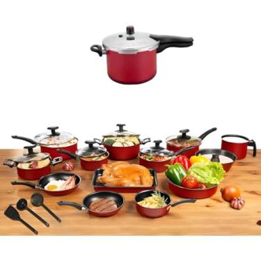 Imagem de Conjunto Panelas 17 Pc Antiaderente Panela Pressão 4,5l Cor Preto E Bege (Vermelho)